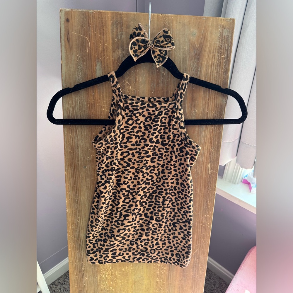 ARQ Leopard Print Kids Tank Top Matching Wunderkin Bow